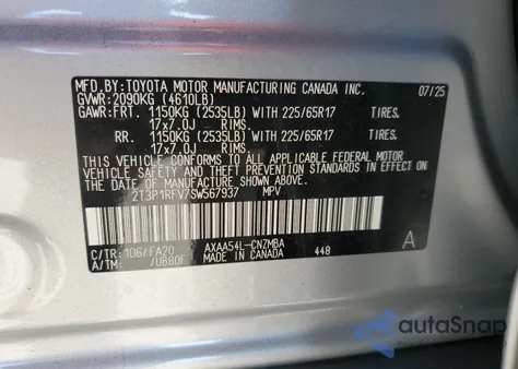 2025 Toyota Rav4 Xle from USA, damaged, VIN 2T3P1RFV7SW567937